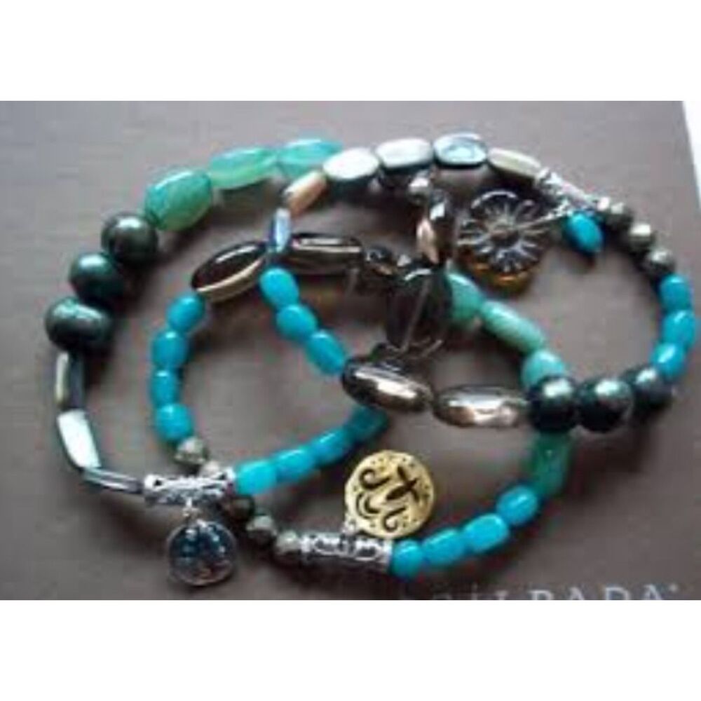 Silpada Teal Brown 3 piece Stretch Bracelets .925 Sterling Silver B2391